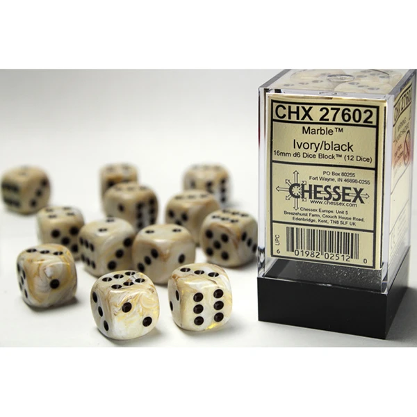 16mm 12d6 Marble: Ivory/Black